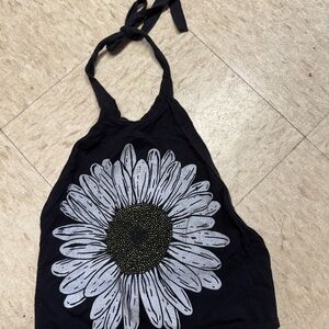 Black Halter Top with Daisy Design